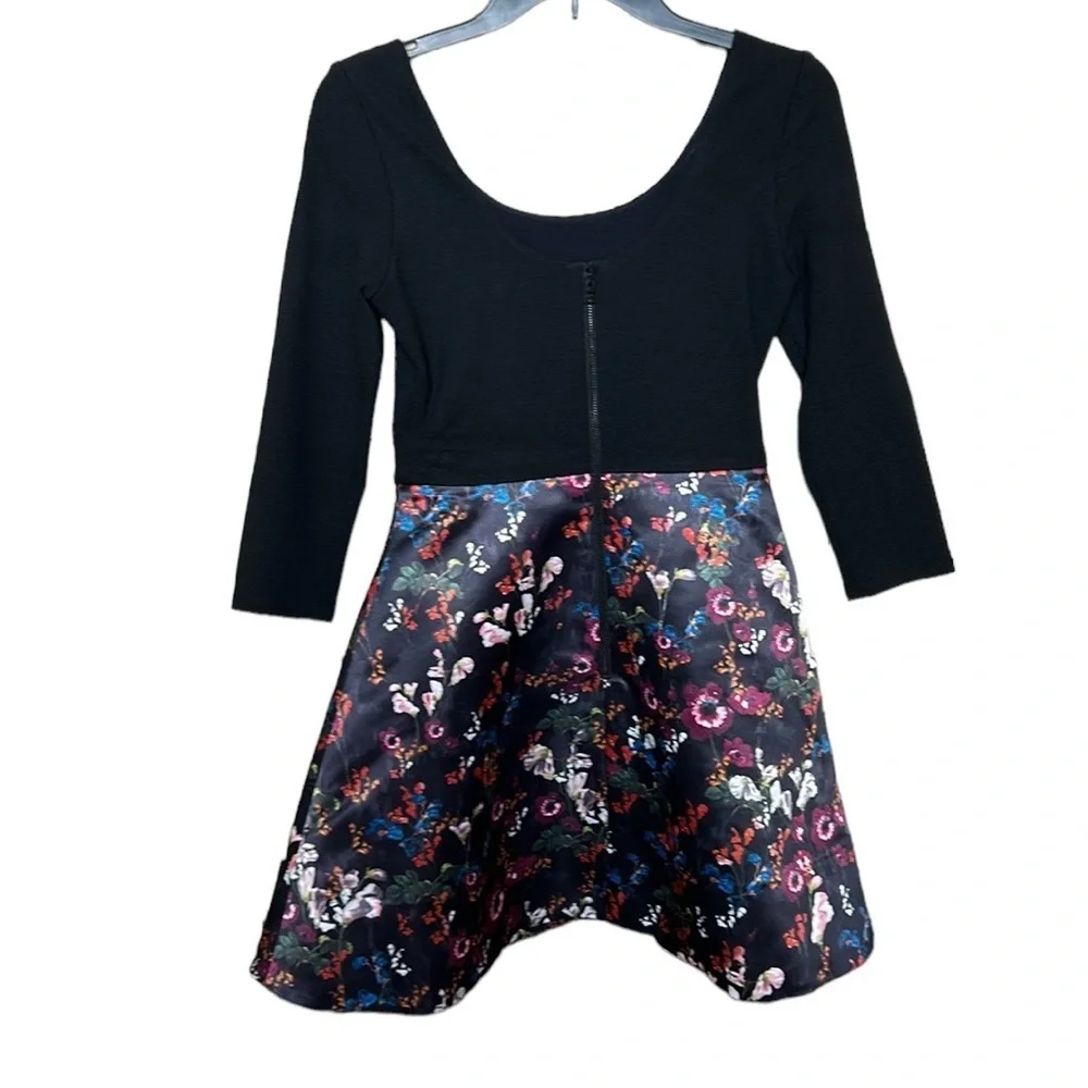 alice + olivia‎ Amie Fall Garden Print Black Long Sleeve Fit Flare Dress Sz 6 - Picture 7 of 16